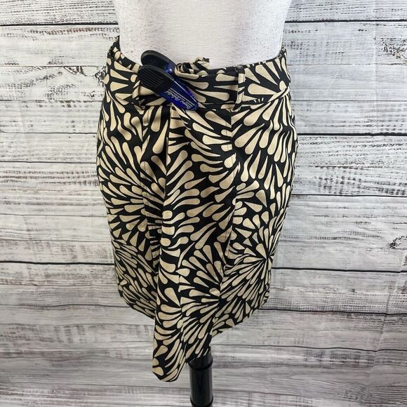 Talbots Skirt size 8 Petite Black Brown Floral Pencil Knee Belt Stretch Pockets - Picture 9 of 10